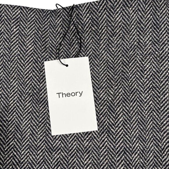 Theory Abbot Knit Herringbone/Chevon Mini Skirt Lined Gray/Black Size 6 NWT - Picture 7 of 16